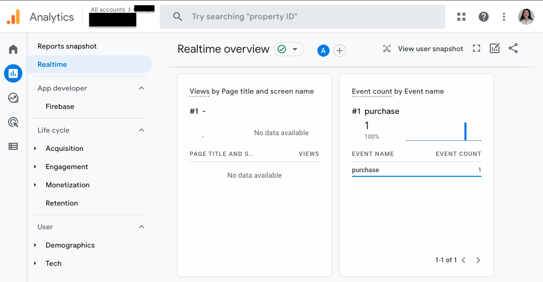 Google Analytics dashboard