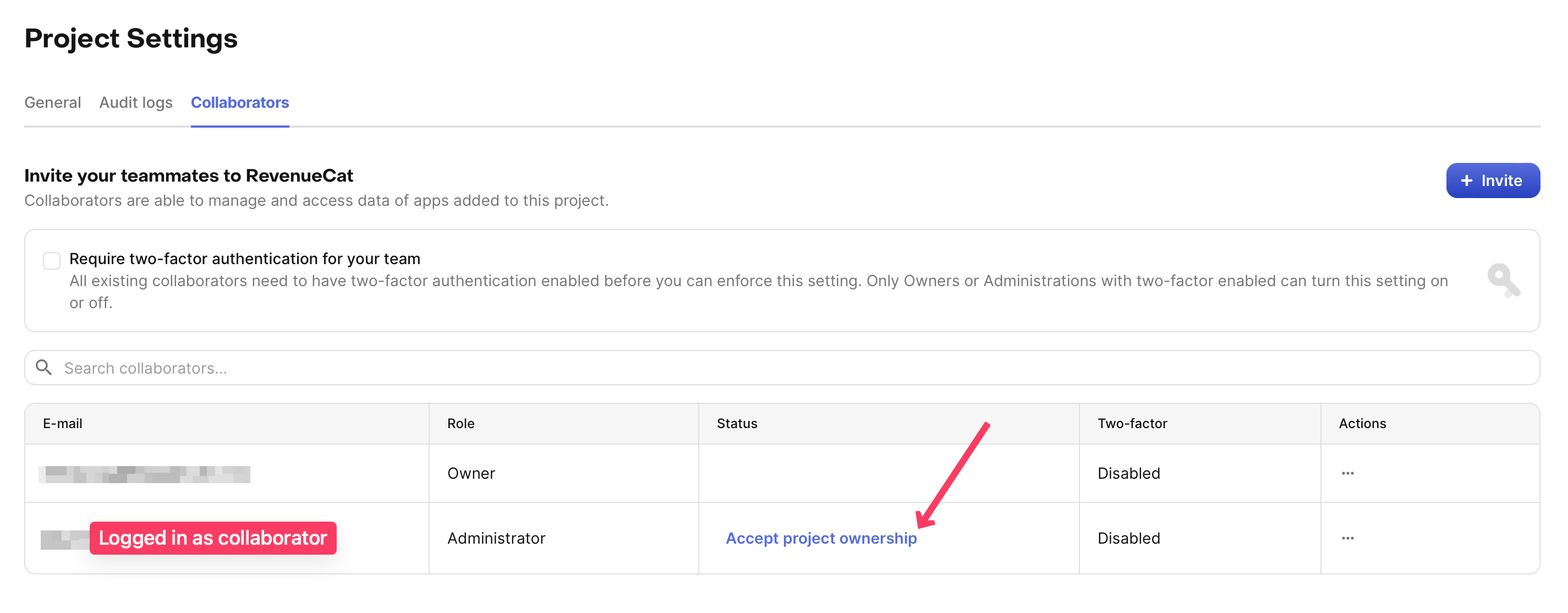 accept a project transfer request link