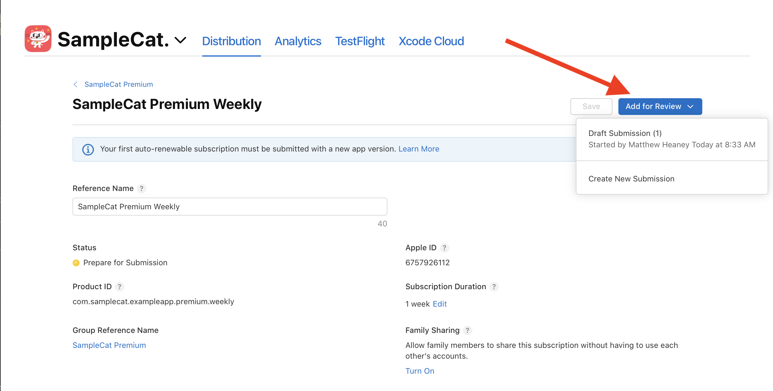 Adding a subscription for review
