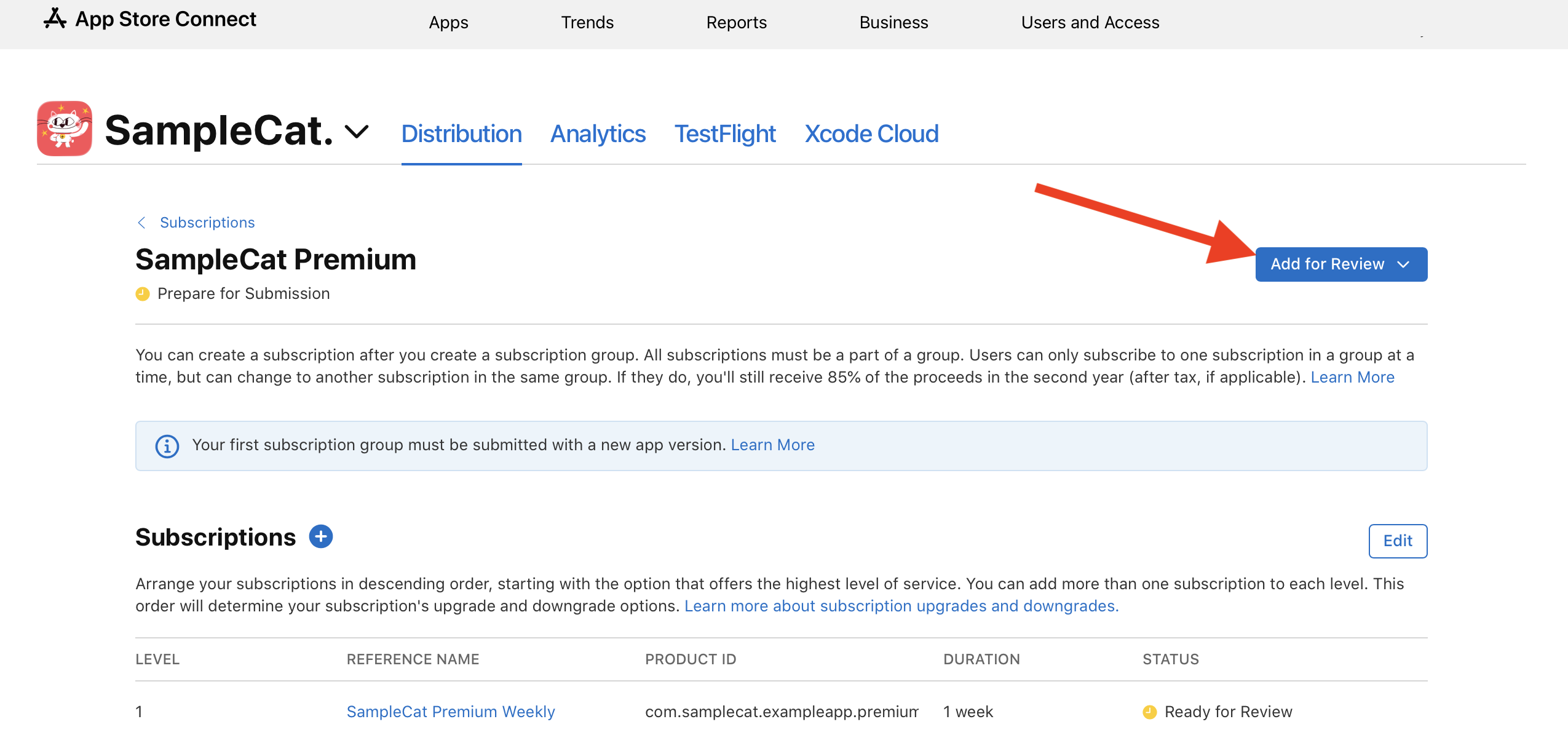 Adding a subscription group for review