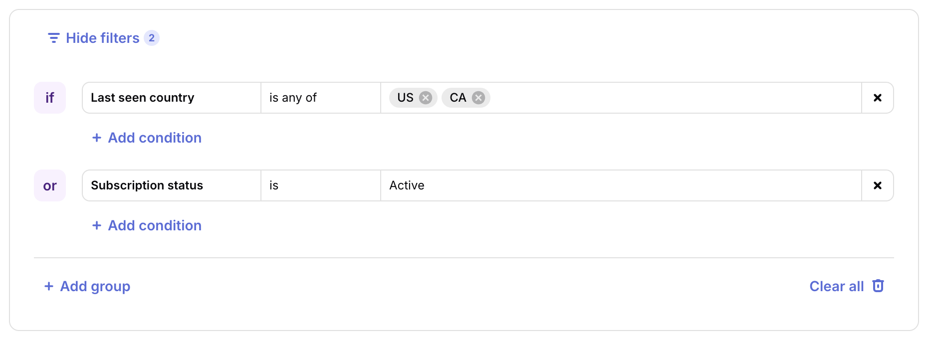 Audience filters