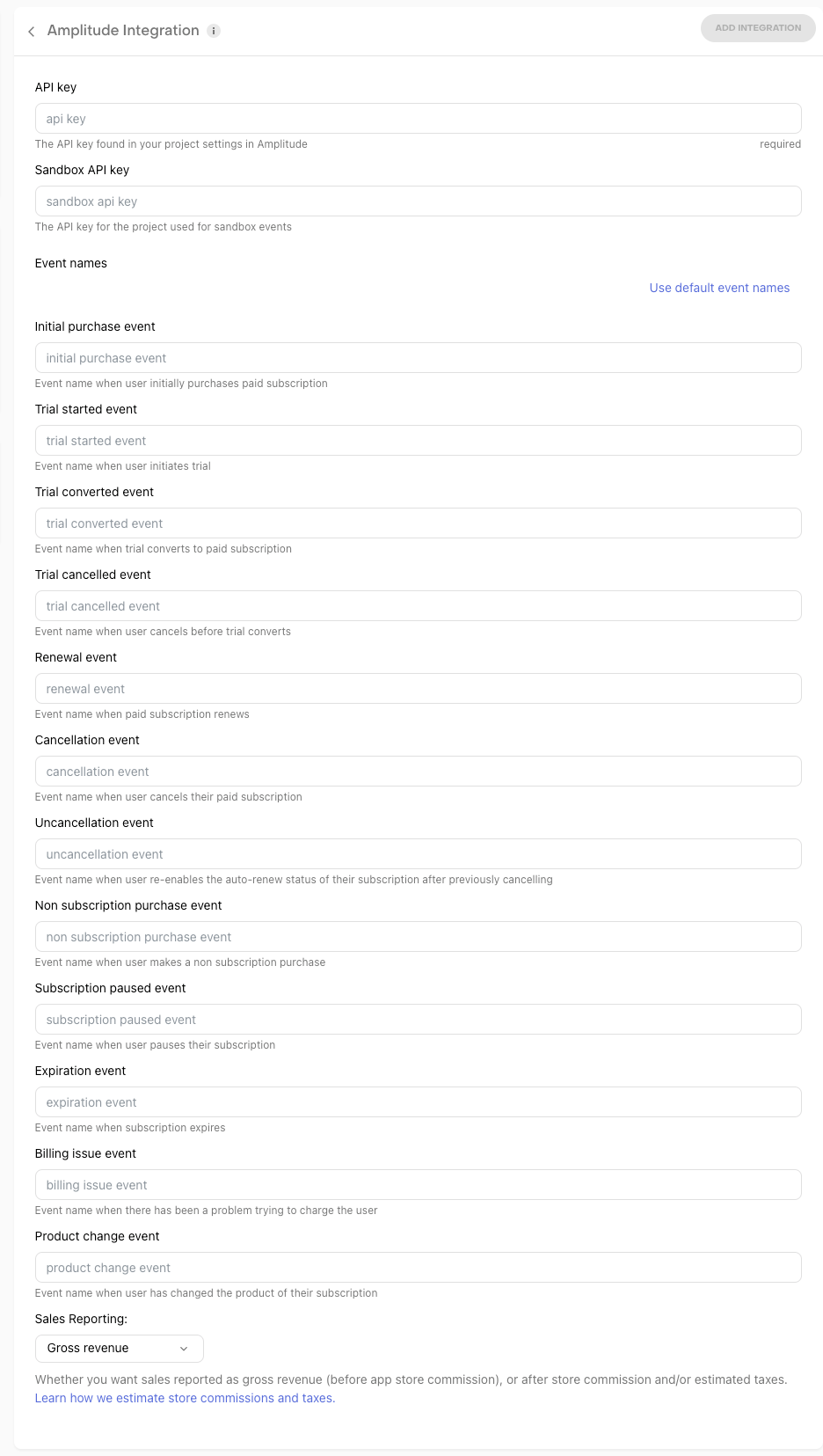 Amplitude configuration page