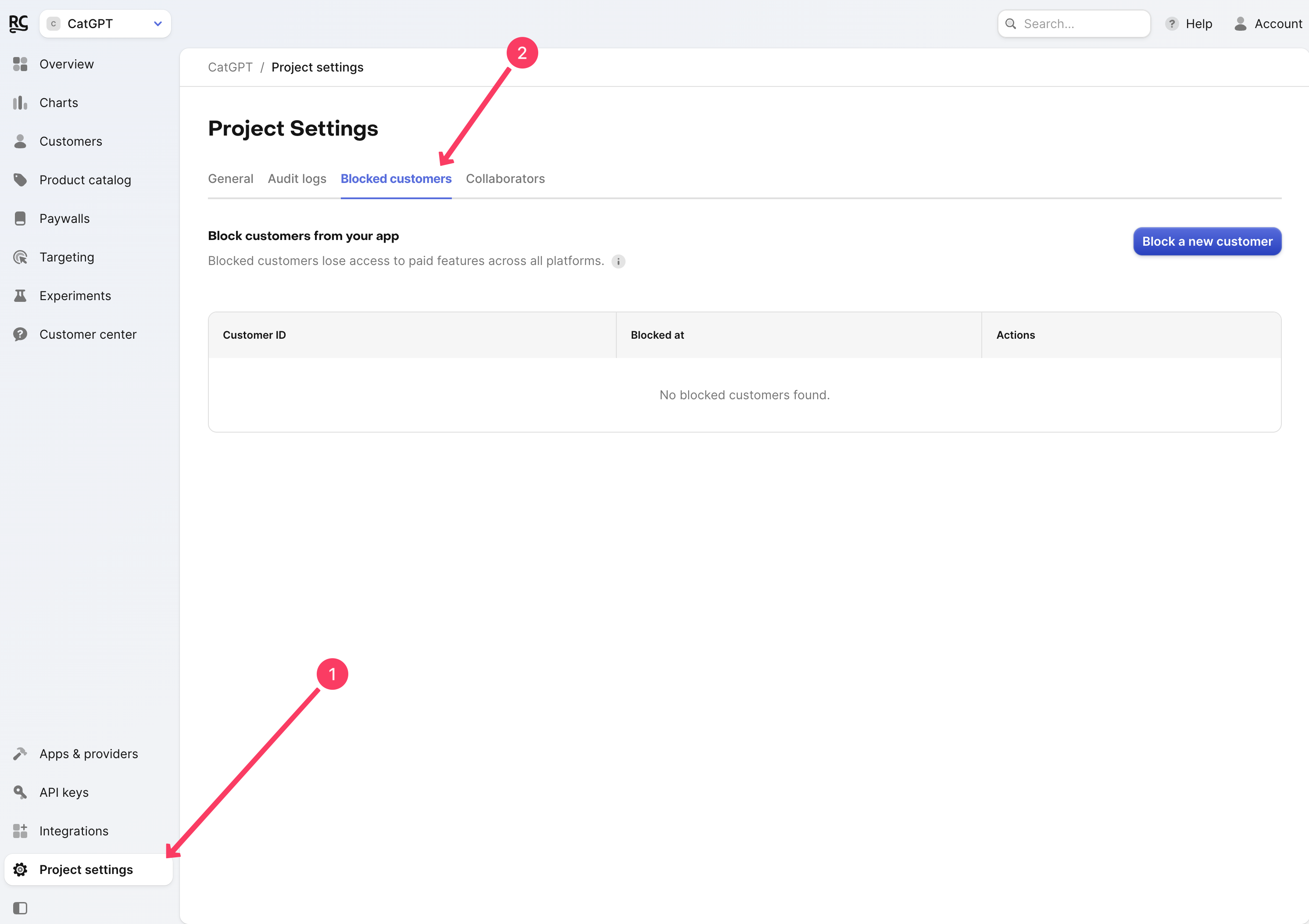 blocked customers tab