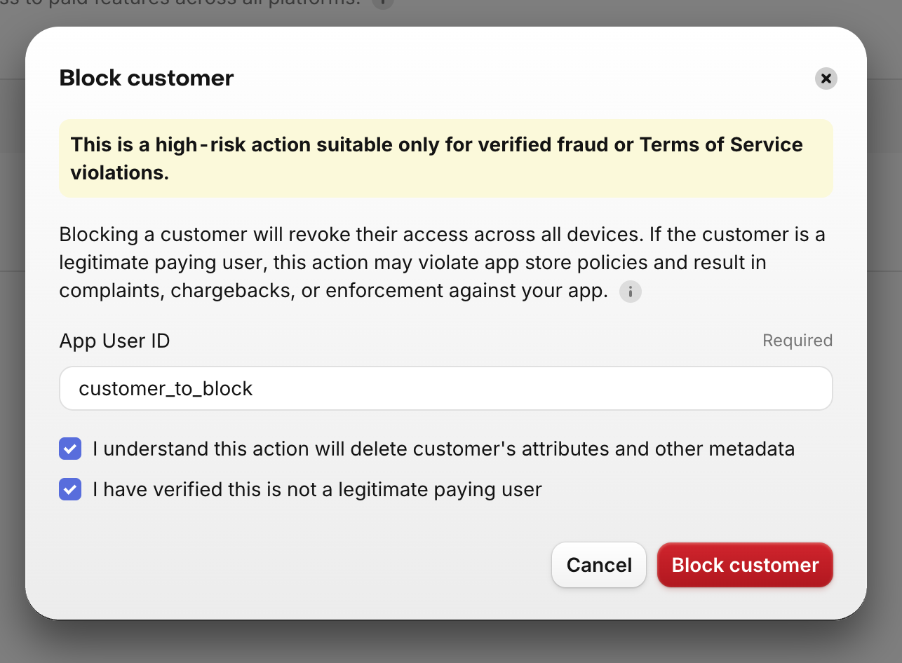 blocked customers modal