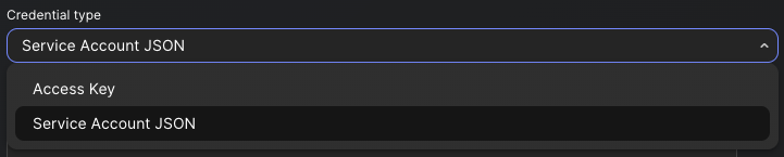 Credential type selector for Google Cloud Storage