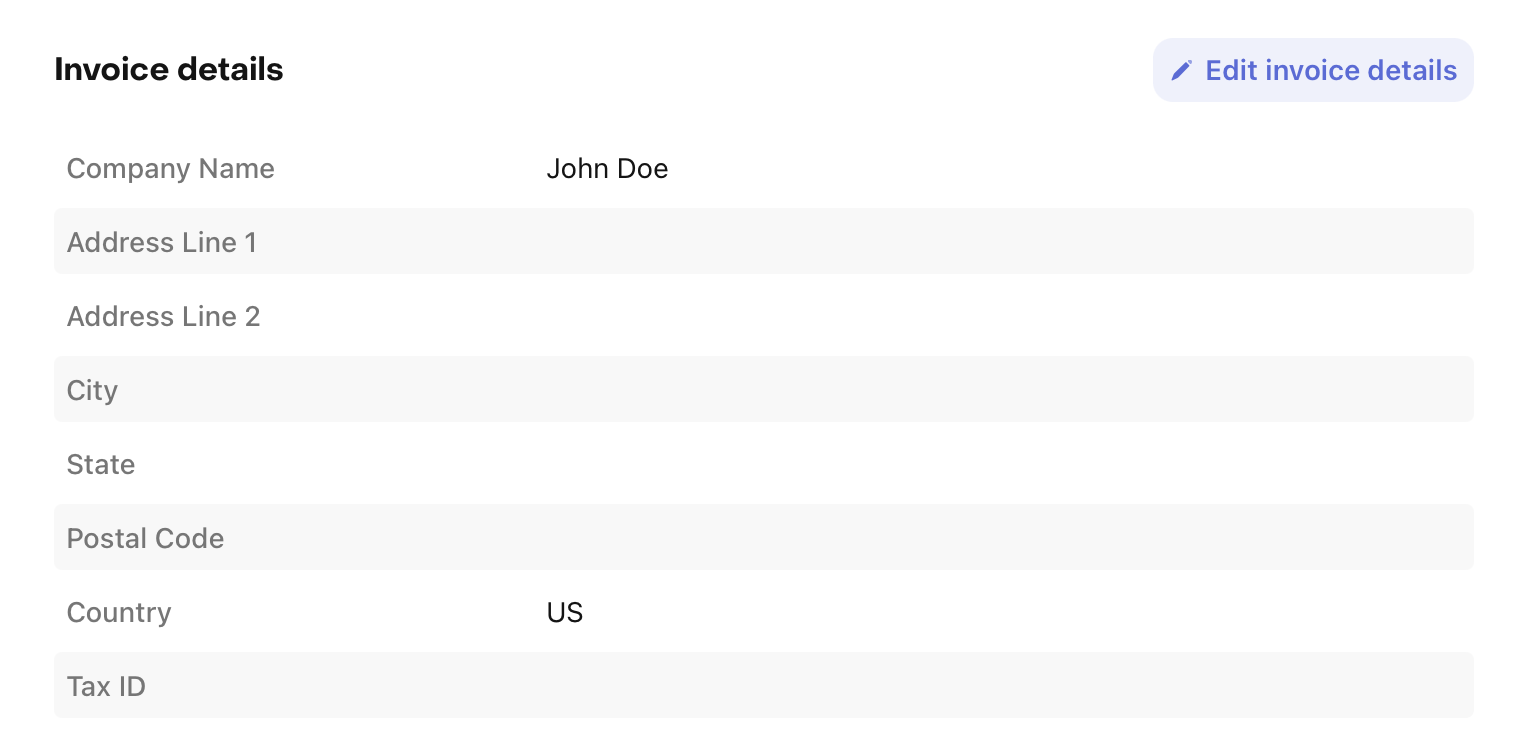 update your invoice details in your billing settings