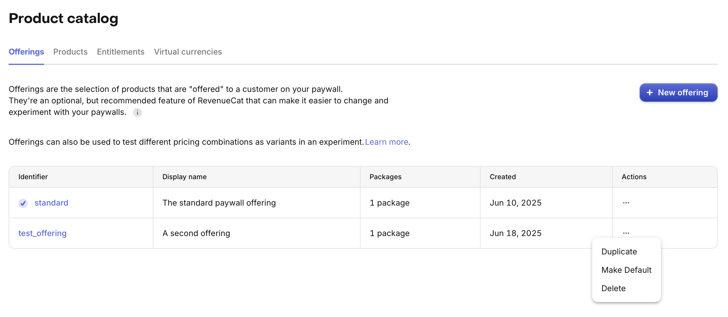 Make default offering