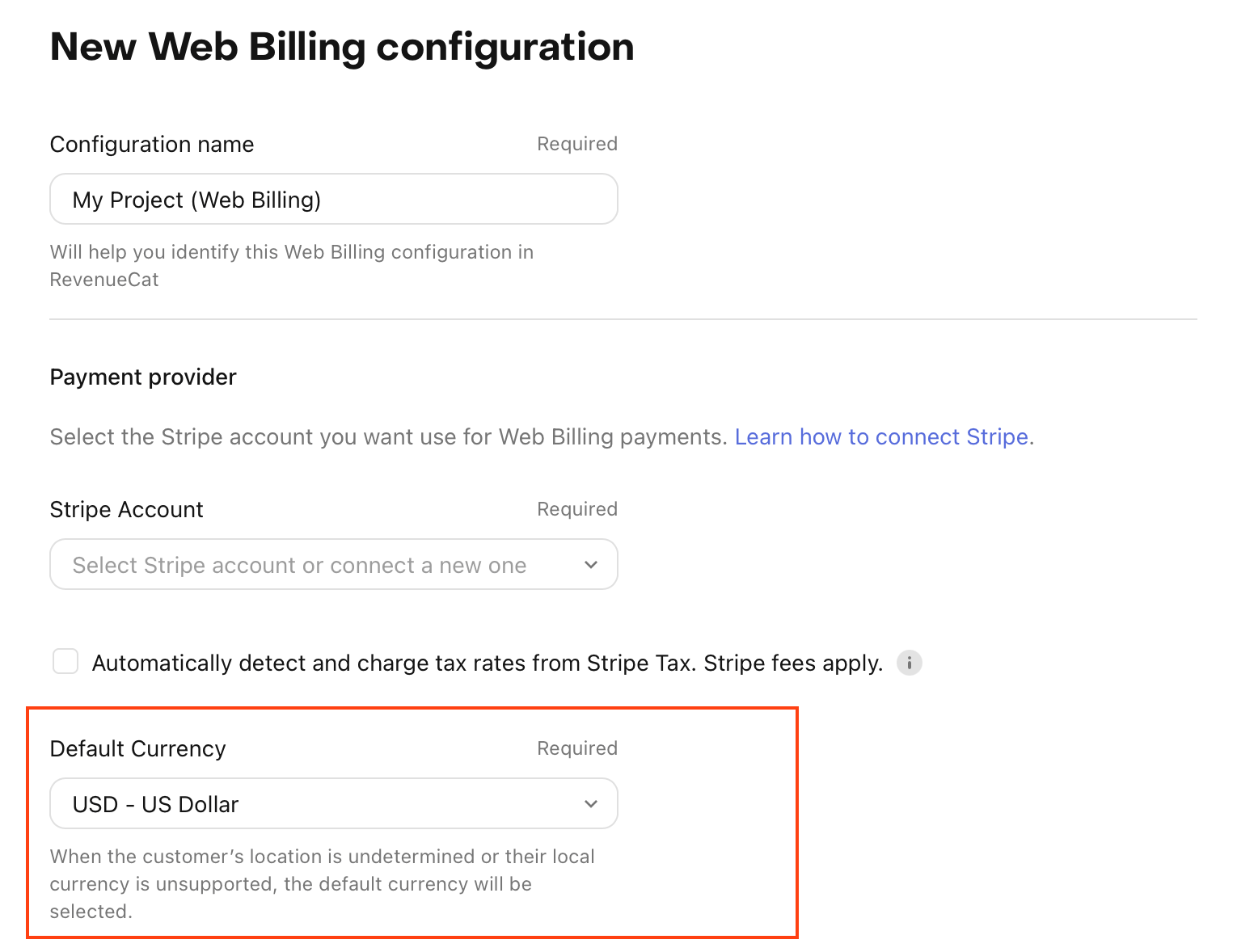 App configuration page