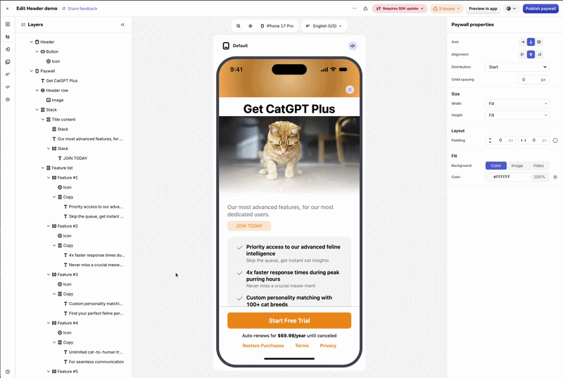 Paywall header with text first
