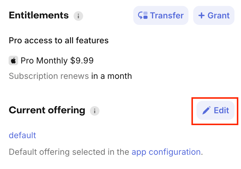 Override current offering