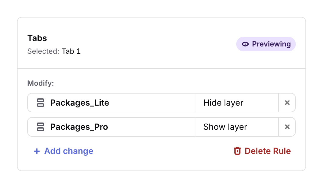 Tab rule showing one package stack and hiding another