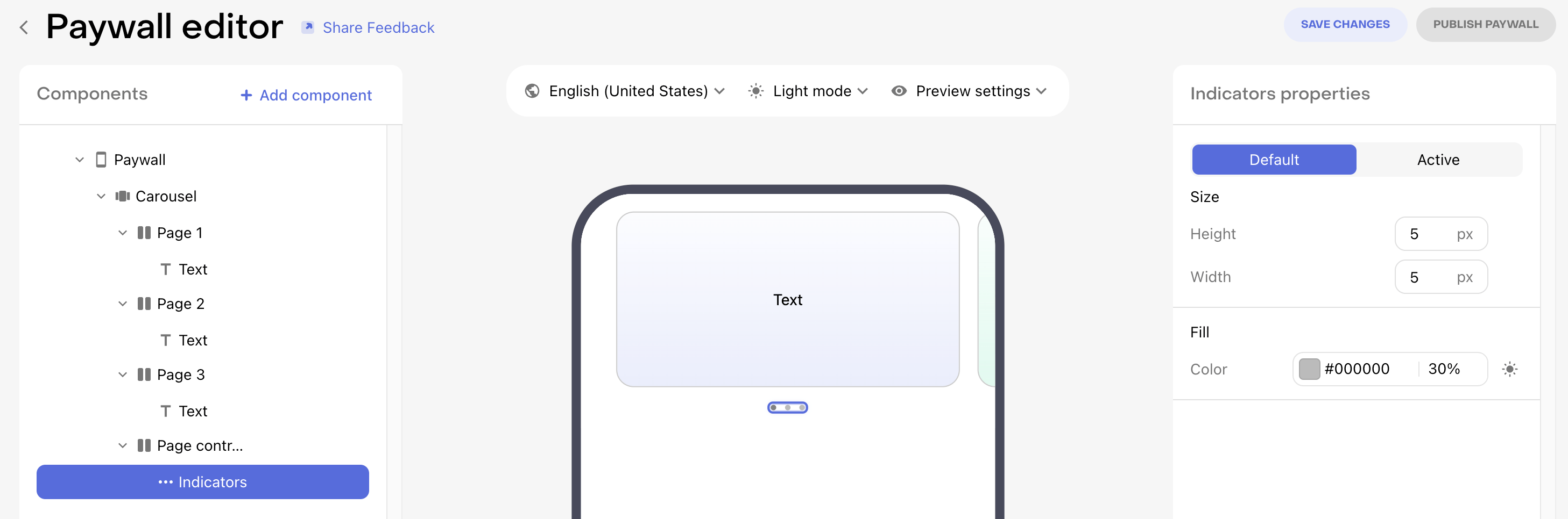 Page indicator properties