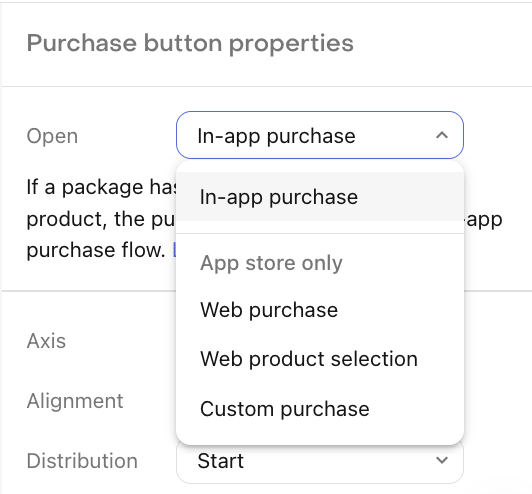 Purchase button open options