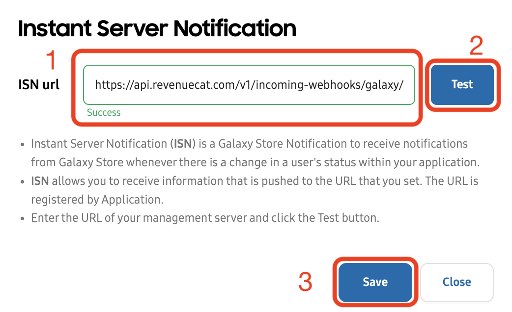 Submit the endpoint URL in Galaxy Store Seller Portal