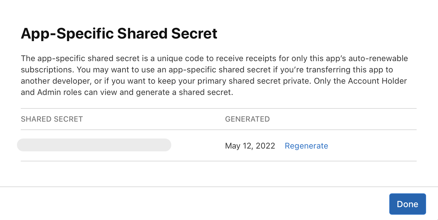 Shared secret in App Store Connect